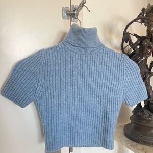 Blue Zara knit short sleeves turtleneck top. Size S